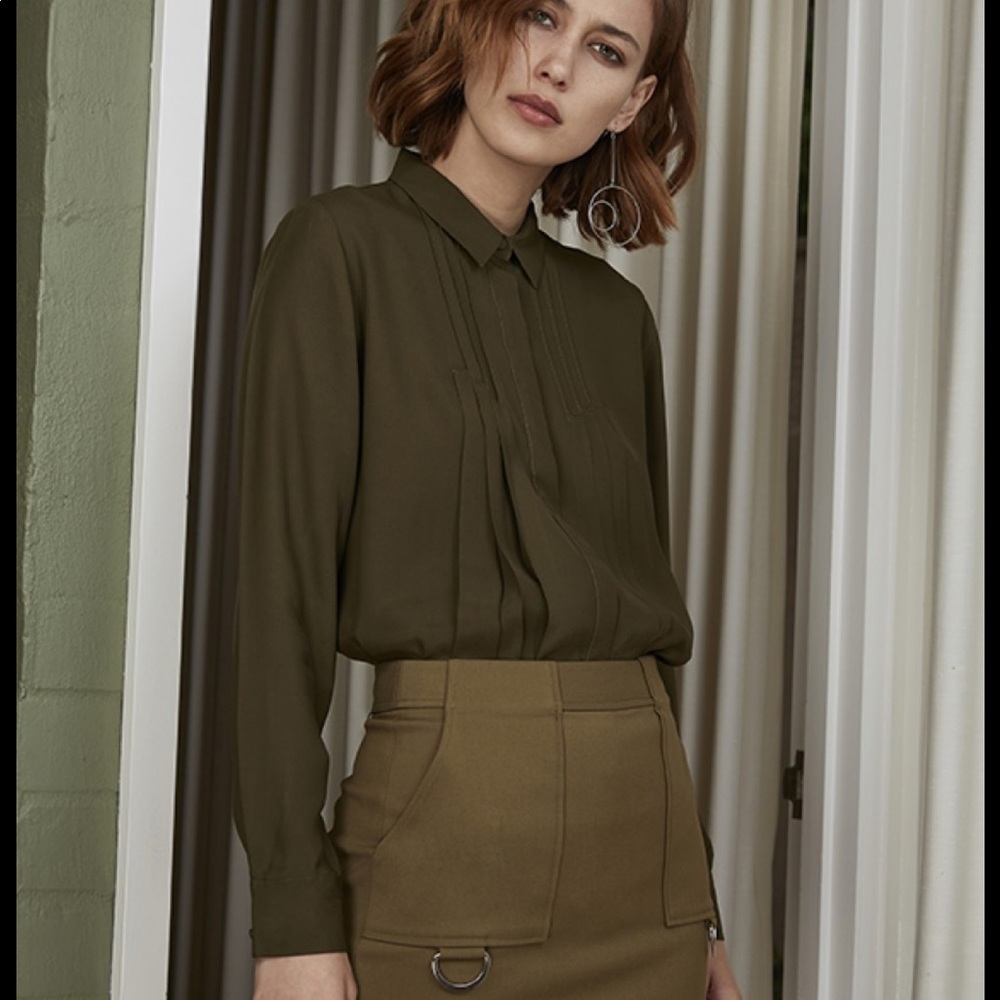 C/Meo Collective || Khaki Green Pleated Blouse Coord Set